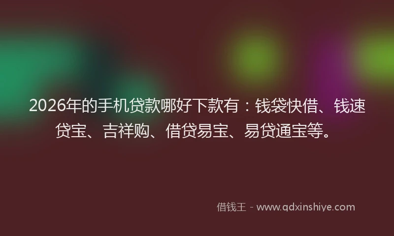 2026年的手机贷款哪好下款有：钱袋快借、钱速贷宝、吉祥购、借贷易宝、易贷通宝等。