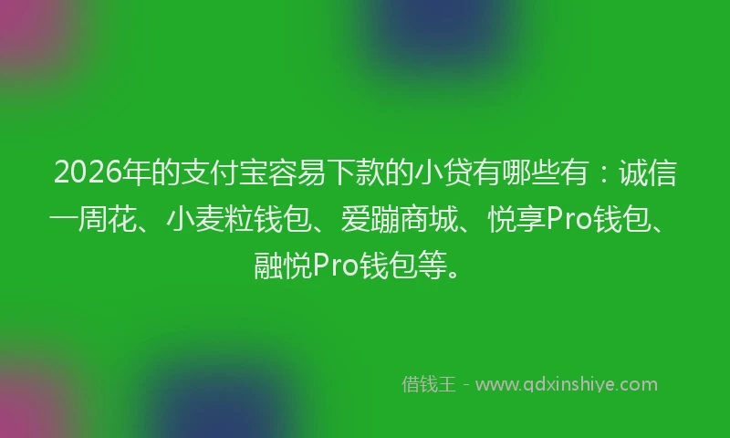 2026年的支付宝容易下款的小贷有哪些有：诚信一周花、小麦粒钱包、爱蹦商城、悦享Pro钱包、融悦Pro钱包等。