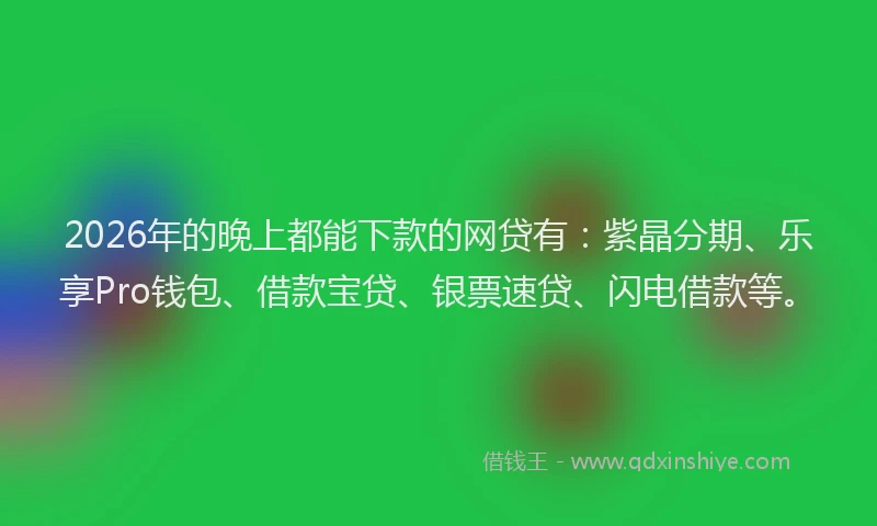 2026年的晚上都能下款的网贷有：紫晶分期、乐享Pro钱包、借款宝贷、银票速贷、闪电借款等。