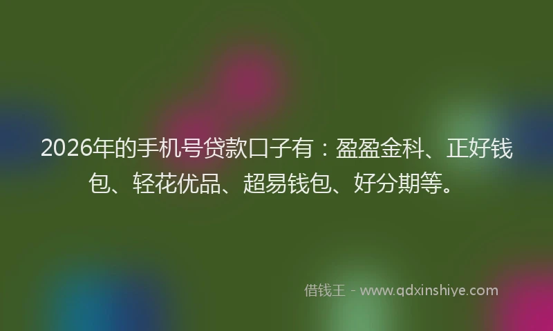 2026年的手机号贷款口子有:盈盈金科、正好钱包、轻花优品、超易钱包、好分期等。