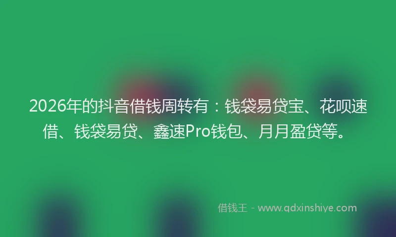 2026年的抖音借钱周转有：钱袋易贷宝、花呗速借、钱袋易贷、鑫速Pro钱包、月月盈贷等。