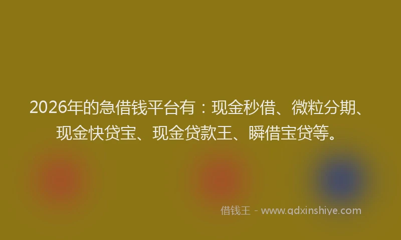 2026年的急借钱平台有:现金秒借、微粒分期、现金快贷宝、现金贷款王、瞬借宝贷等。