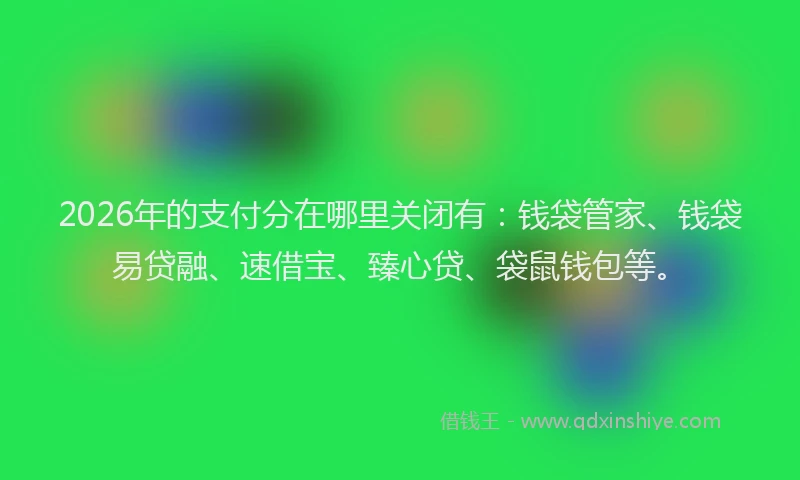 2026年的支付分在哪里关闭有：钱袋管家、钱袋易贷融、速借宝、臻心贷、袋鼠钱包等。