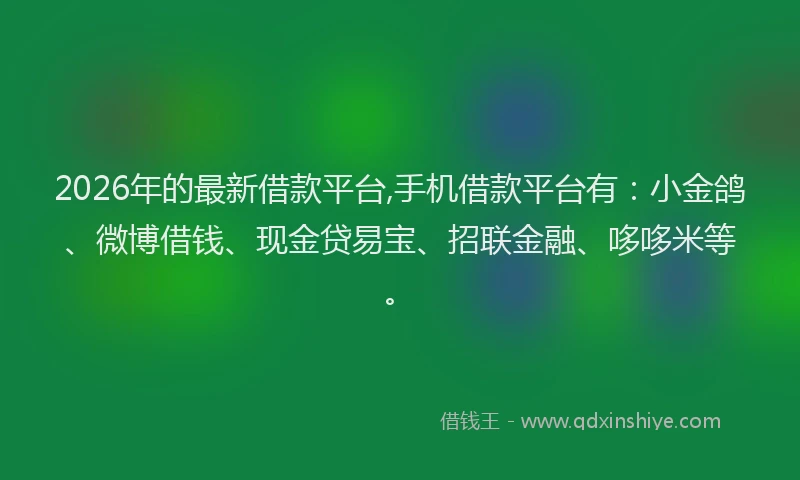 2026年的最新借款平台,手机借款平台有：小金鸽、微博借钱、现金贷易宝、招联金融、哆哆米等。