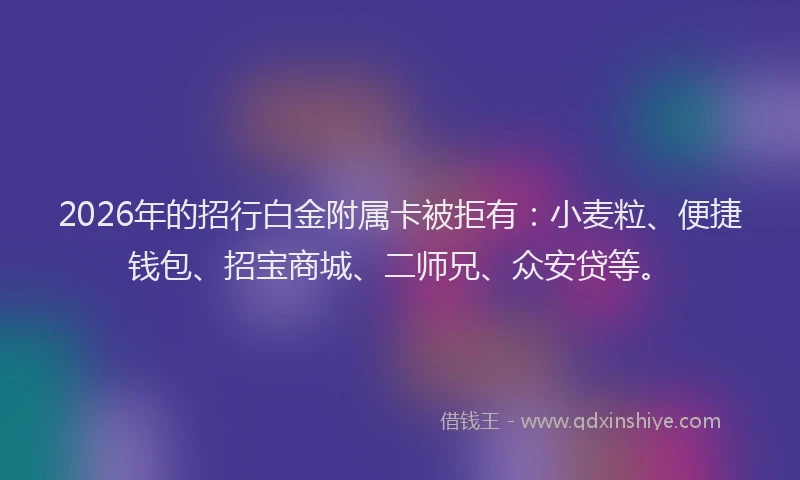 2026年的招行白金附属卡被拒有：小麦粒、便捷钱包、招宝商城、二师兄、众安贷等。