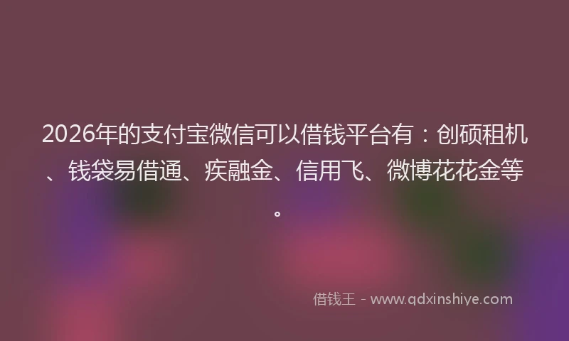 2026年的支付宝微信可以借钱平台有：创硕租机、钱袋易借通、疾融金、信用飞、微博花花金等。