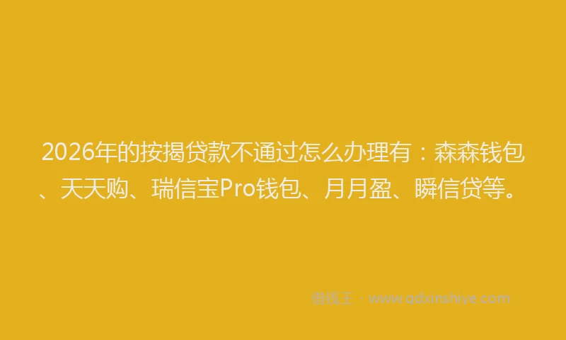 2026年的按揭贷款不通过怎么办理有：森森钱包、天天购、瑞信宝Pro钱包、月月盈、瞬信贷等。
