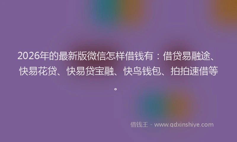 2026年的最新版微信怎样借钱有：借贷易融途、快易花贷、快易贷宝融、快鸟钱包、拍拍速借等。
