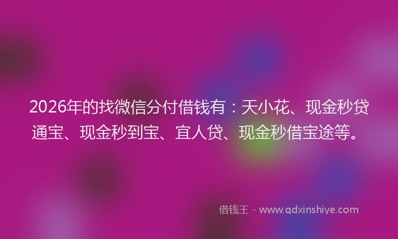 2026年的找微信分付借钱有：天小花、现金秒贷通宝、现金秒到宝、宜人贷、现金秒借宝途等。