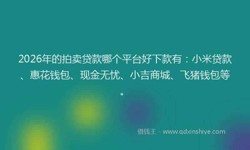 2026年的拍卖贷款哪个平台好下款有：小米贷款、惠花钱包、现金无忧、小吉商城、飞猪钱包等。
