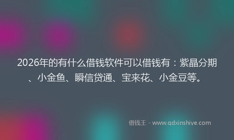 2026年的有什么借钱软件可以借钱有：紫晶分期、小金鱼、瞬信贷通、宝来花、小金豆等。