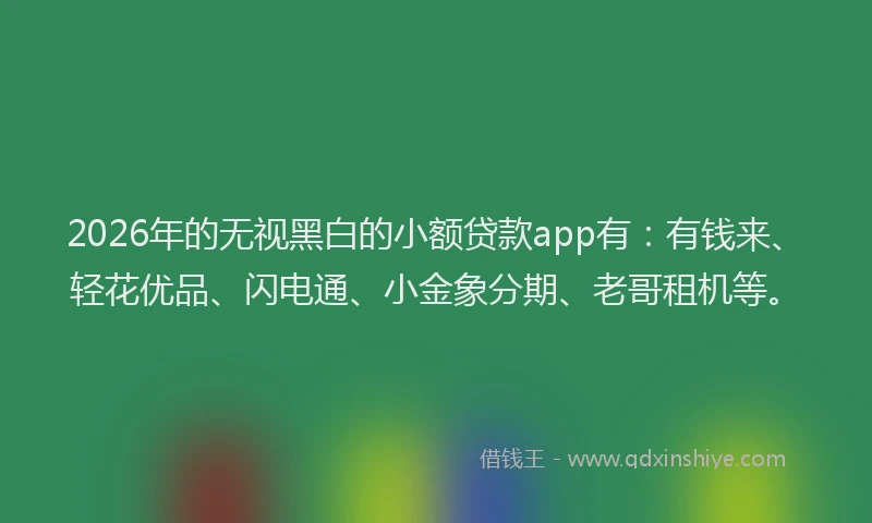 2026年的无视黑白的小额贷款app有：有钱来、轻花优品、闪电通、小金象分期、老哥租机等。