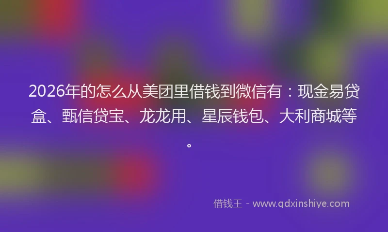 2026年的怎么从美团里借钱到微信有:现金易贷盒、甄信贷宝、龙龙用、星辰钱包、大利商城等。