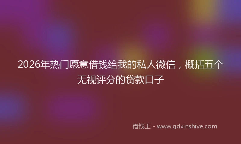 2026年热门愿意借钱给我的私人微信,概括五个无视评分的贷款口子