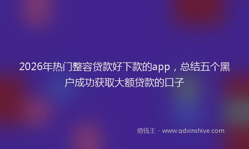 2026年热门整容贷款好下款的app，总结五个黑户成功获取大额贷款的口子
