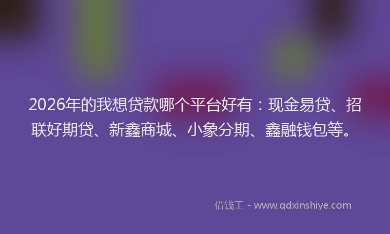2026年的我想贷款哪个平台好有：现金易贷、招联好期贷、新鑫商城、小象分期、鑫融钱包等。