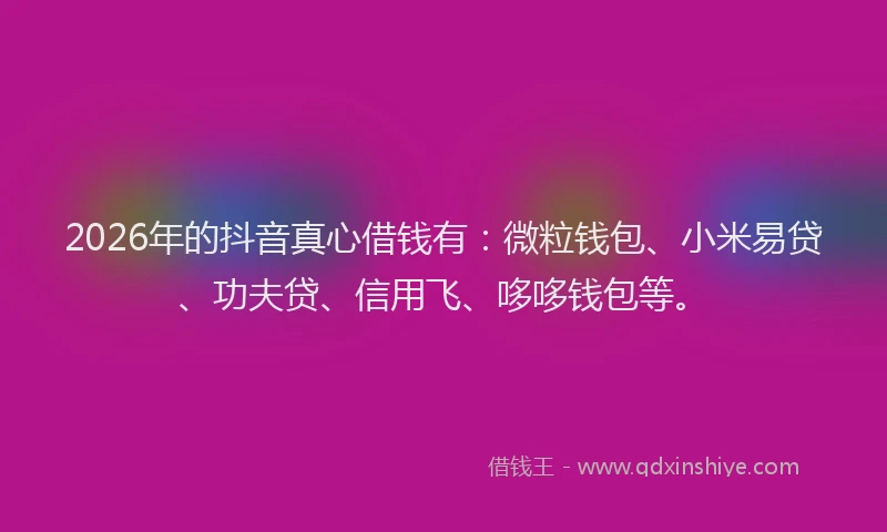 2026年的抖音真心借钱有:微粒钱包、小米易贷、功夫贷、信用飞、哆哆钱包等。