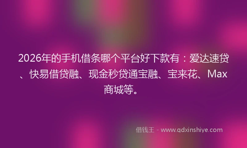 2026年的手机借条哪个平台好下款有:爱达速贷、快易借贷融、现金秒贷通宝融、宝来花、Max商城等。