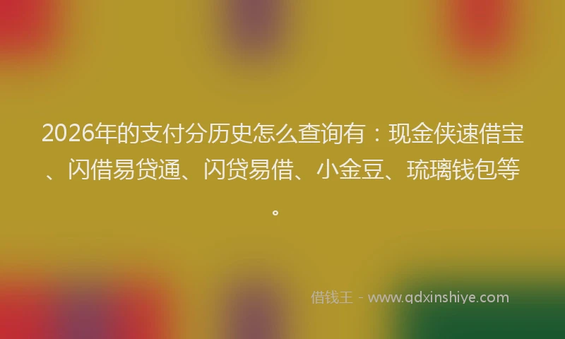 2026年的支付分历史怎么查询有：现金侠速借宝、闪借易贷通、闪贷易借、小金豆、琉璃钱包等。