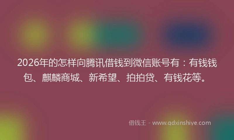 2026年的怎样向腾讯借钱到微信账号有：有钱钱包、麒麟商城、新希望、拍拍贷、有钱花等。
