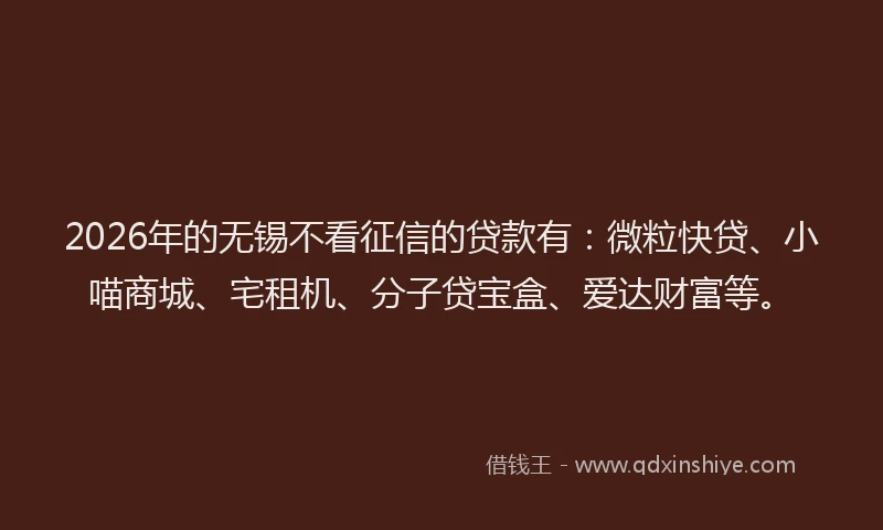 2026年的无锡不看征信的贷款有：微粒快贷、小喵商城、宅租机、分子贷宝盒、爱达财富等。