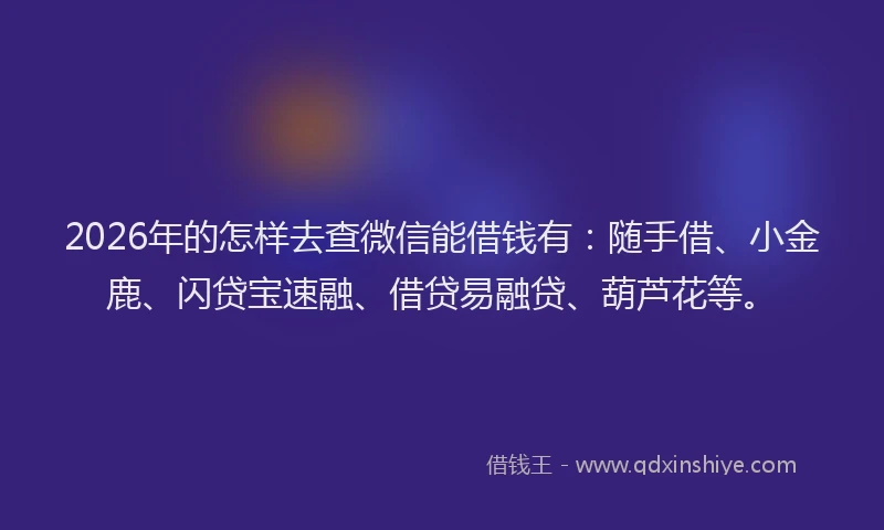 2026年的怎样去查微信能借钱有：随手借、小金鹿、闪贷宝速融、借贷易融贷、葫芦花等。