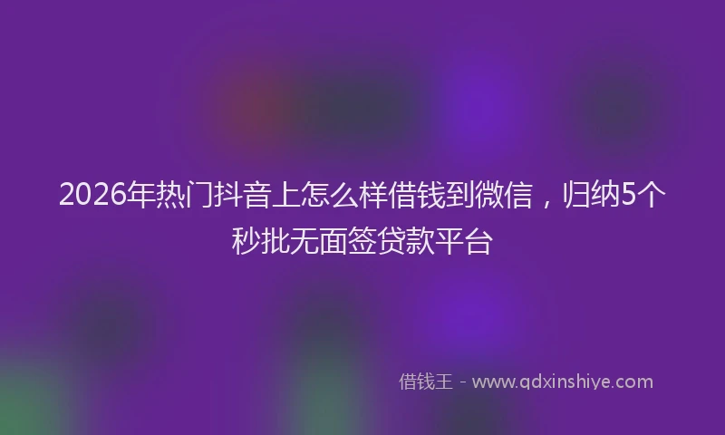2026年热门抖音上怎么样借钱到微信，归纳5个秒批无面签贷款平台