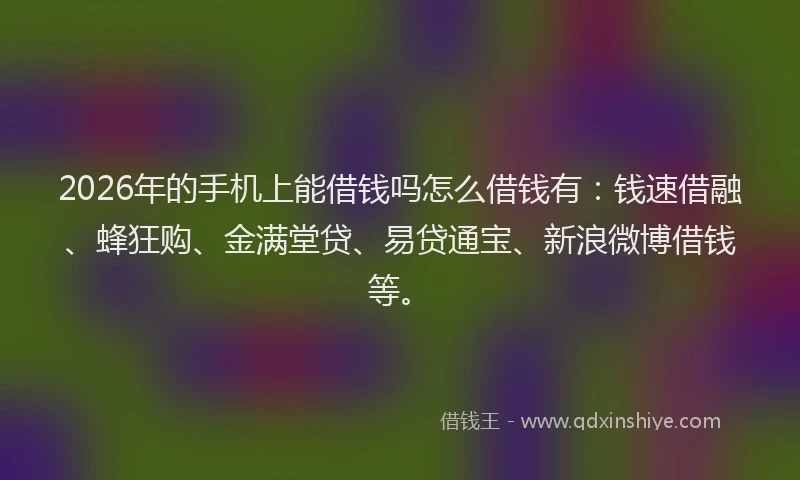 2026年的手机上能借钱吗怎么借钱有：钱速借融、蜂狂购、金满堂贷、易贷通宝、新浪微博借钱等。
