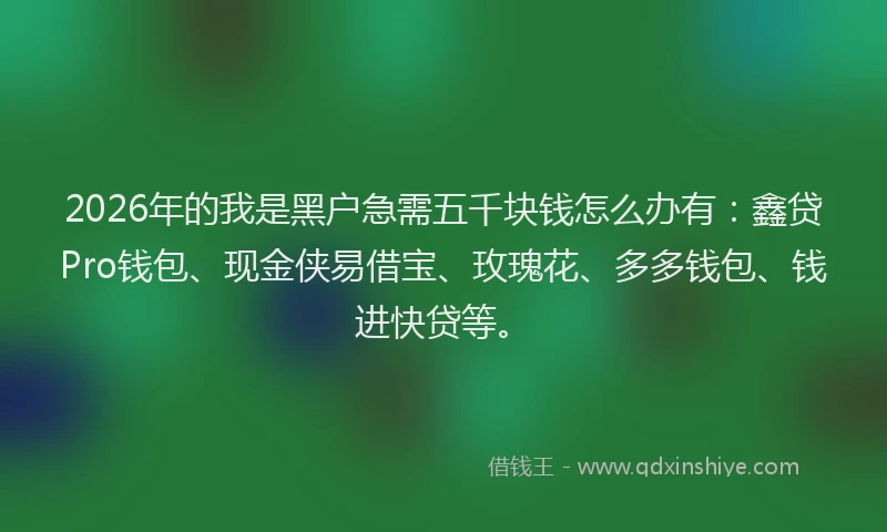 2026年的我是黑户急需五千块钱怎么办有：鑫贷Pro钱包、现金侠易借宝、玫瑰花、多多钱包、钱进快贷等。