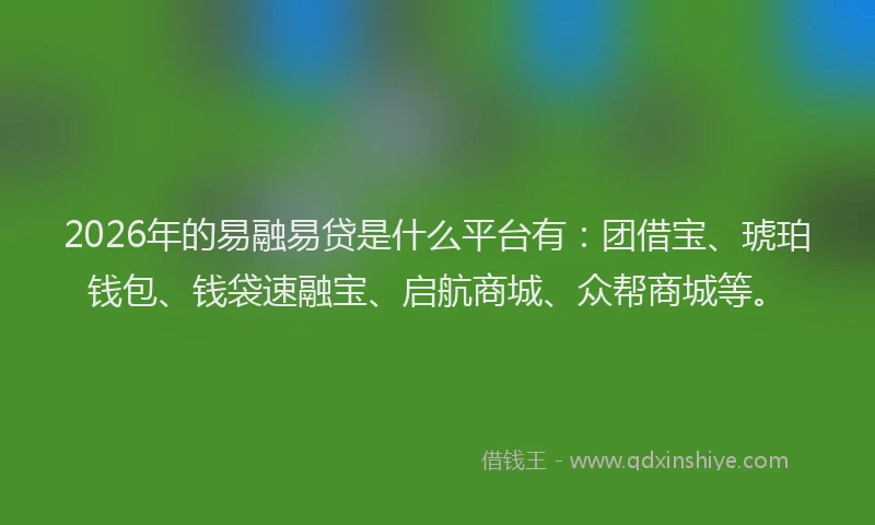 2026年的易融易贷是什么平台有：团借宝、琥珀钱包、钱袋速融宝、启航商城、众帮商城等。