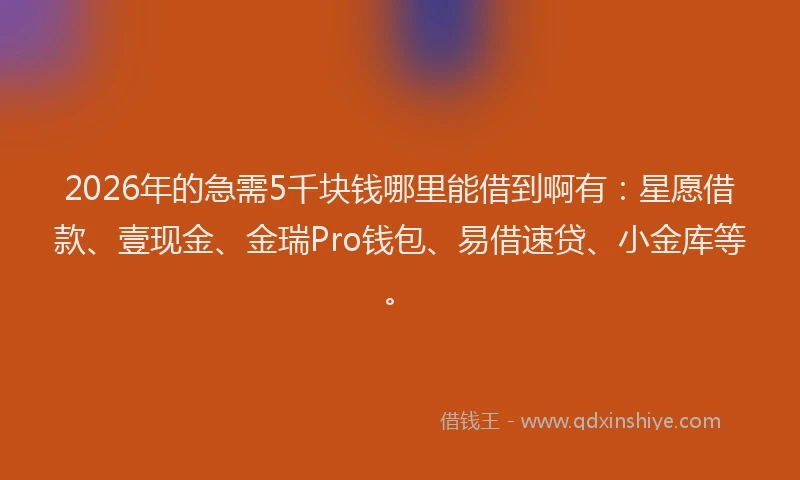 2026年的急需5千块钱哪里能借到啊有:星愿借款、壹现金、金瑞Pro钱包、易借速贷、小金库等。