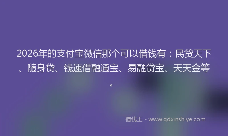 2026年的支付宝微信那个可以借钱有:民贷天下、随身贷、钱速借融通宝、易融贷宝、天天金等。