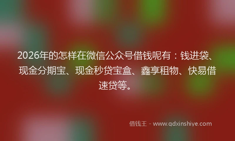 2026年的怎样在微信公众号借钱呢有:钱进袋、现金分期宝、现金秒贷宝盒、鑫享租物、快易借速贷等。