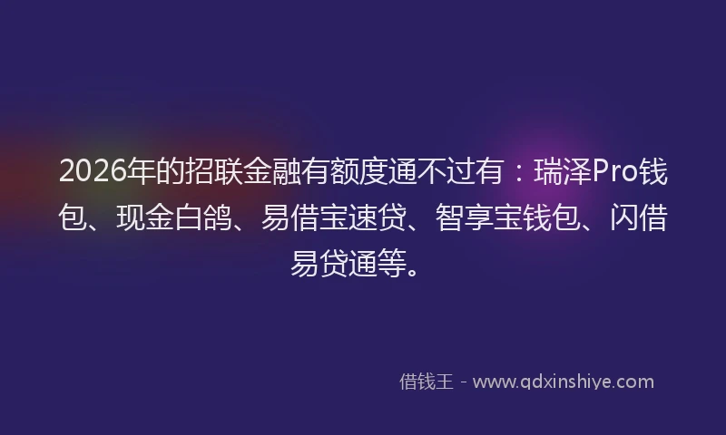 2026年的招联金融有额度通不过有：瑞泽Pro钱包、现金白鸽、易借宝速贷、智享宝钱包、闪借易贷通等。