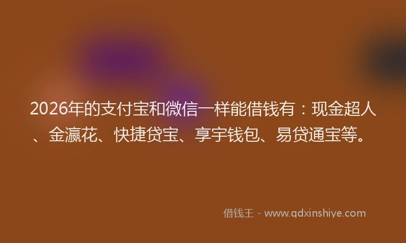 2026年的支付宝和微信一样能借钱有:现金超人、金瀛花、快捷贷宝、享宇钱包、易贷通宝等。