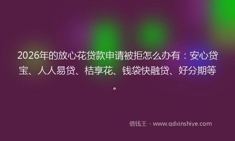 2026年的放心花贷款申请被拒怎么办有：安心贷宝、人人易贷、桔享花、钱袋快融贷、好分期等。