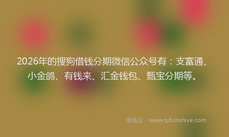 2026年的搜狗借钱分期微信公众号有：支富通、小金鸽、有钱来、汇金钱包、甄宝分期等。