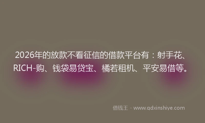 2026年的放款不看征信的借款平台有：射手花、RICH-购、钱袋易贷宝、橘若租机、平安易借等。