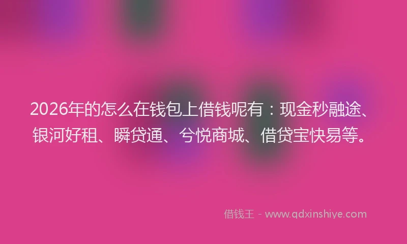 2026年的怎么在钱包上借钱呢有：现金秒融途、银河好租、瞬贷通、兮悦商城、借贷宝快易等。