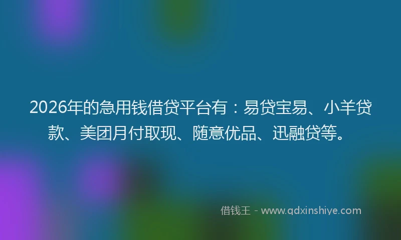 2026年的急用钱借贷平台有：易贷宝易、小羊贷款、美团月付取现、随意优品、迅融贷等。
