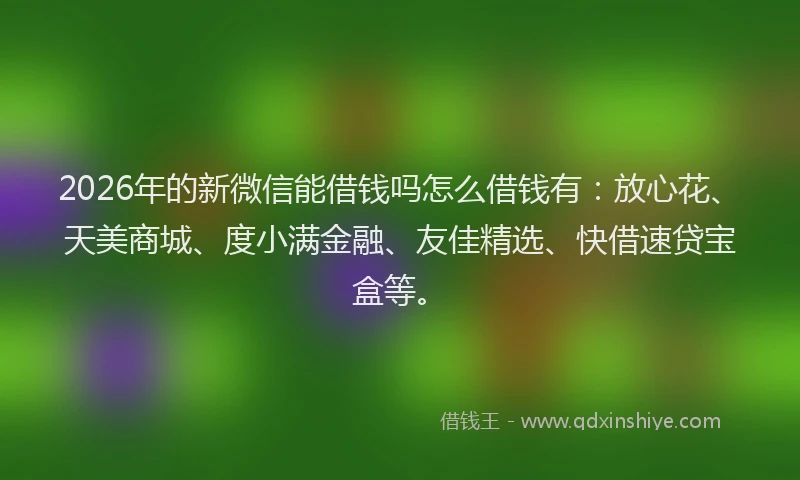 2026年的新微信能借钱吗怎么借钱有：放心花、天美商城、度小满金融、友佳精选、快借速贷宝盒等。