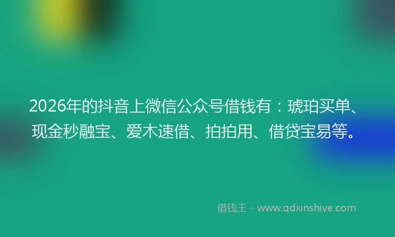 2026年的抖音上微信公众号借钱有：琥珀买单、现金秒融宝、爱木速借、拍拍用、借贷宝易等。
