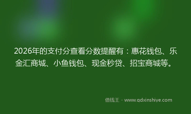 2026年的支付分查看分数提醒有：惠花钱包、乐金汇商城、小鱼钱包、现金秒贷、招宝商城等。