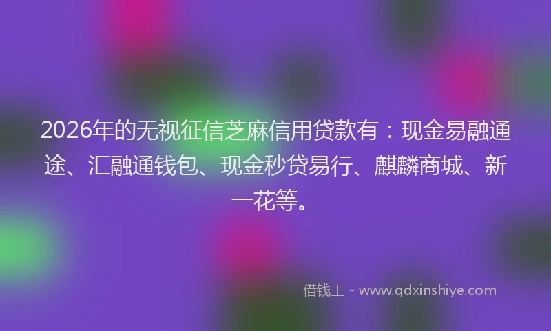 2026年的无视征信芝麻信用贷款有：现金易融通途、汇融通钱包、现金秒贷易行、麒麟商城、新一花等。