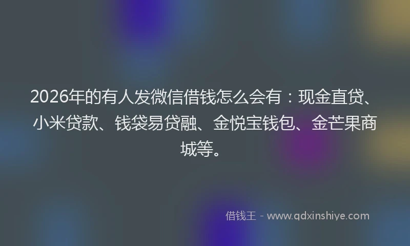 2026年的有人发微信借钱怎么会有：现金直贷、小米贷款、钱袋易贷融、金悦宝钱包、金芒果商城等。