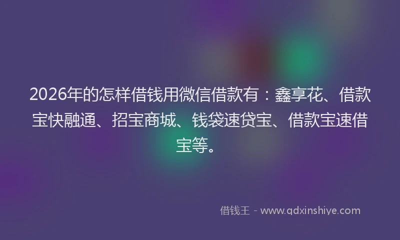 2026年的怎样借钱用微信借款有：鑫享花、借款宝快融通、招宝商城、钱袋速贷宝、借款宝速借宝等。