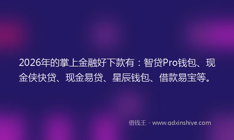 2026年的掌上金融好下款有：智贷Pro钱包、现金侠快贷、现金易贷、星辰钱包、借款易宝等。