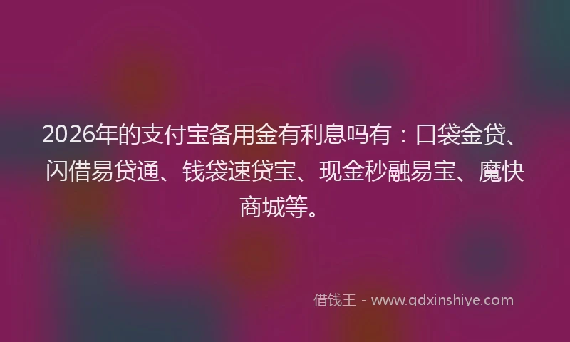2026年的支付宝备用金有利息吗有：口袋金贷、闪借易贷通、钱袋速贷宝、现金秒融易宝、魔快商城等。