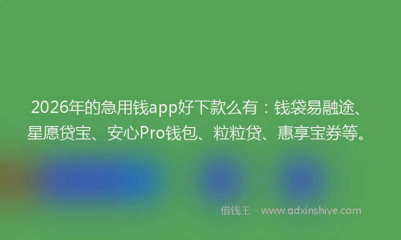 2026年的急用钱app好下款么有:钱袋易融途、星愿贷宝、安心Pro钱包、粒粒贷、惠享宝券等。
