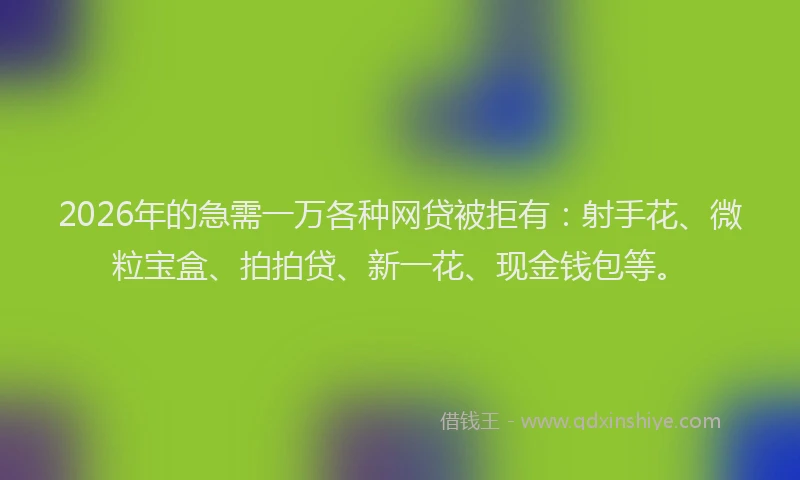 2026年的急需一万各种网贷被拒有:射手花、微粒宝盒、拍拍贷、新一花、现金钱包等。